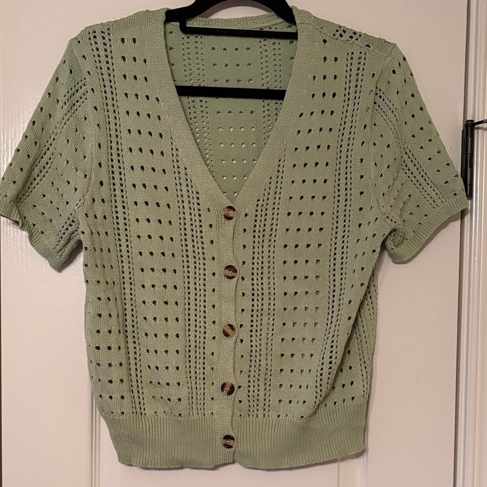 Mint Green Knit Cardigan with Buttons